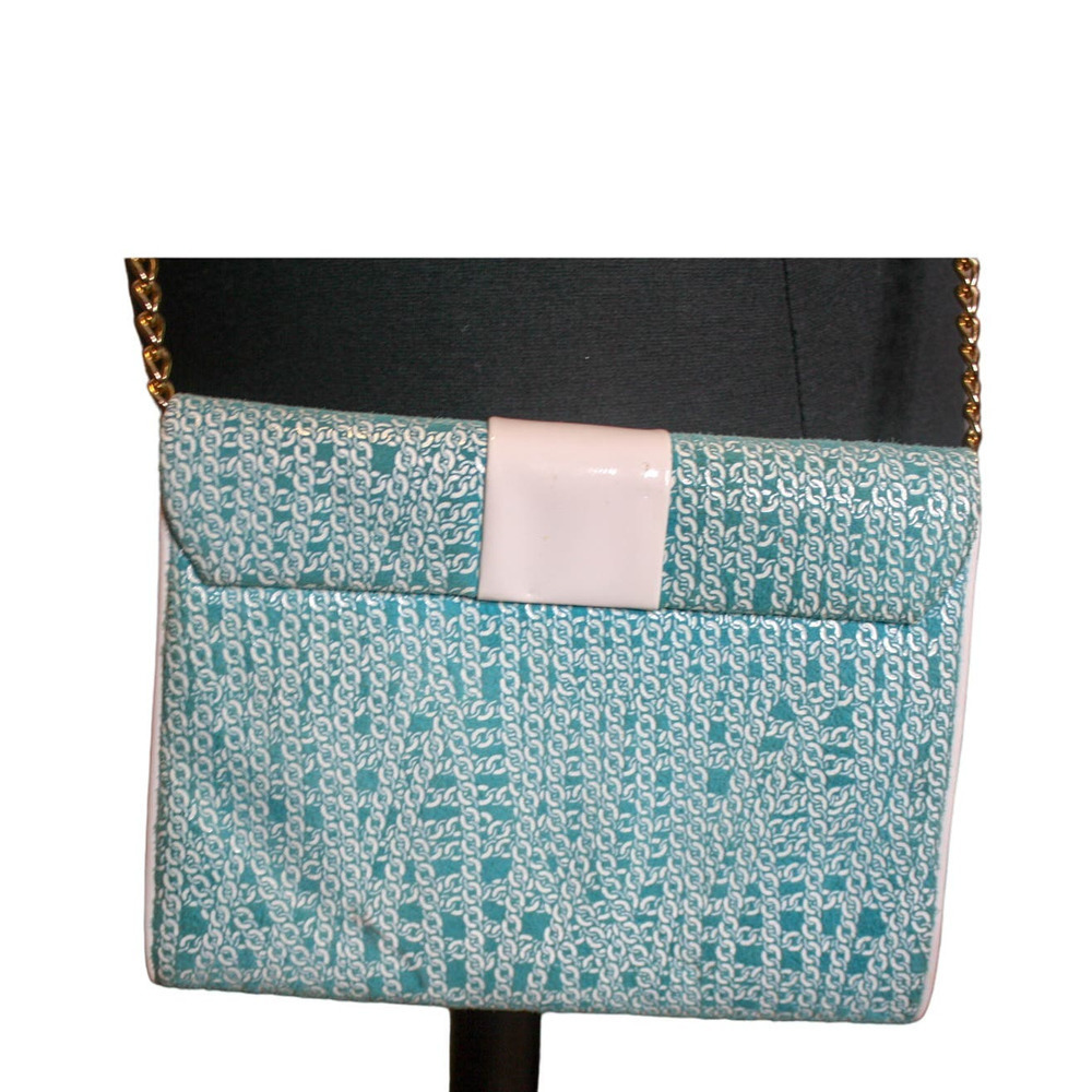 Inge Christopher Crossbody Bag Blue White Chain Print Fabric Purse - Picture 4 of 6